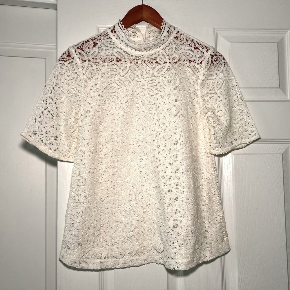 Loft Lace Short Sleeve High Neck Tunic Blouse Women’s XS